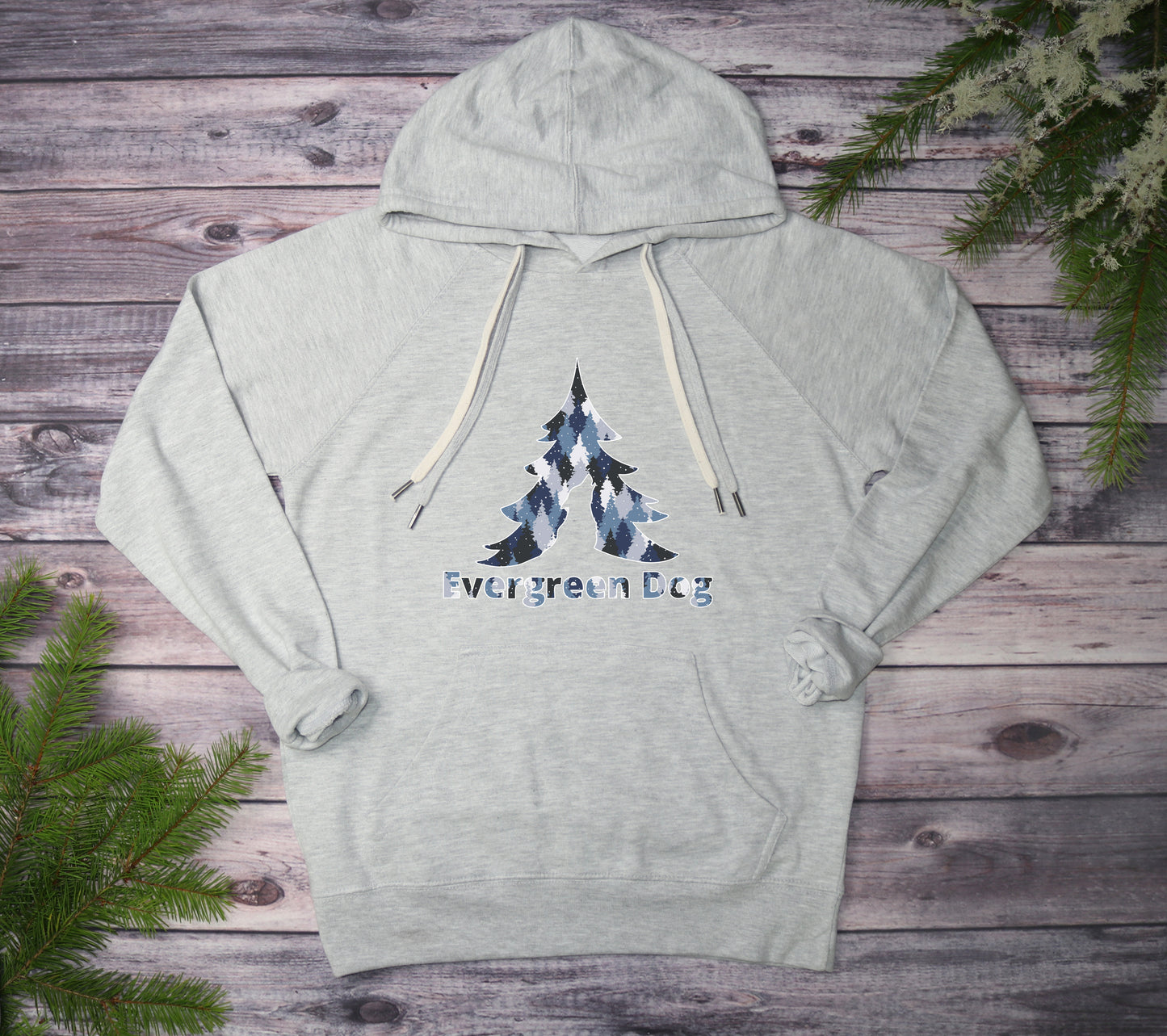 Blue Camo Trees Lightweight Terry Pull-Over Hoodie