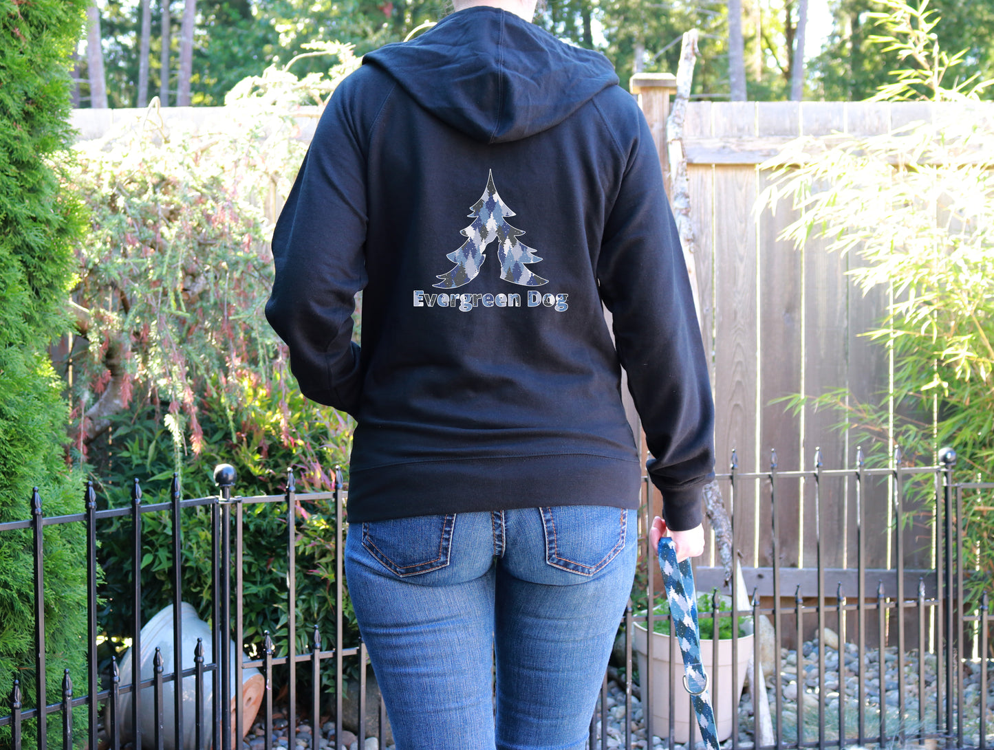 Blue Camo Trees Lightweight Terry Zip-Up Hoodie