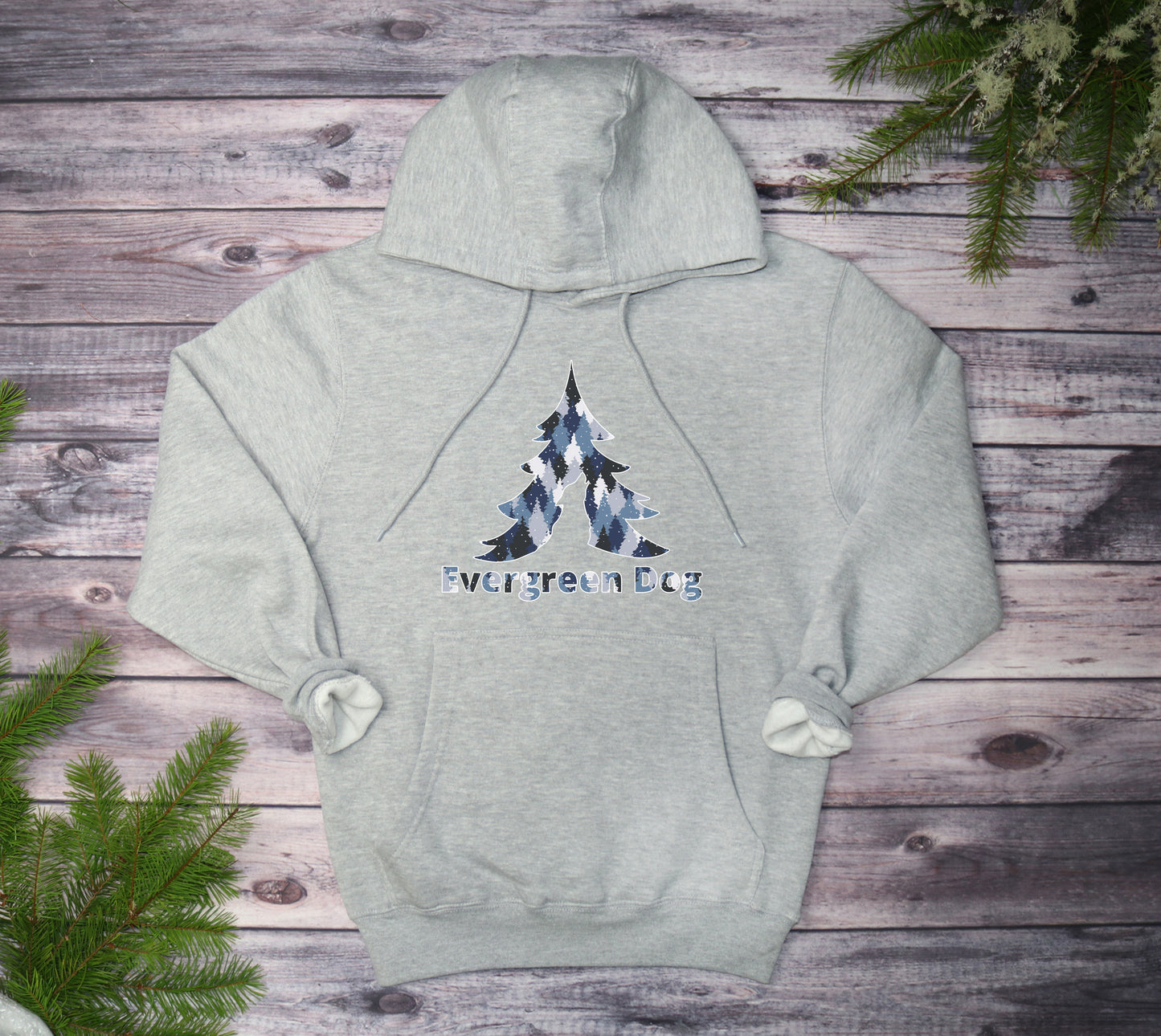 Blue Camo Trees Midweight Pull-Over Hoodie