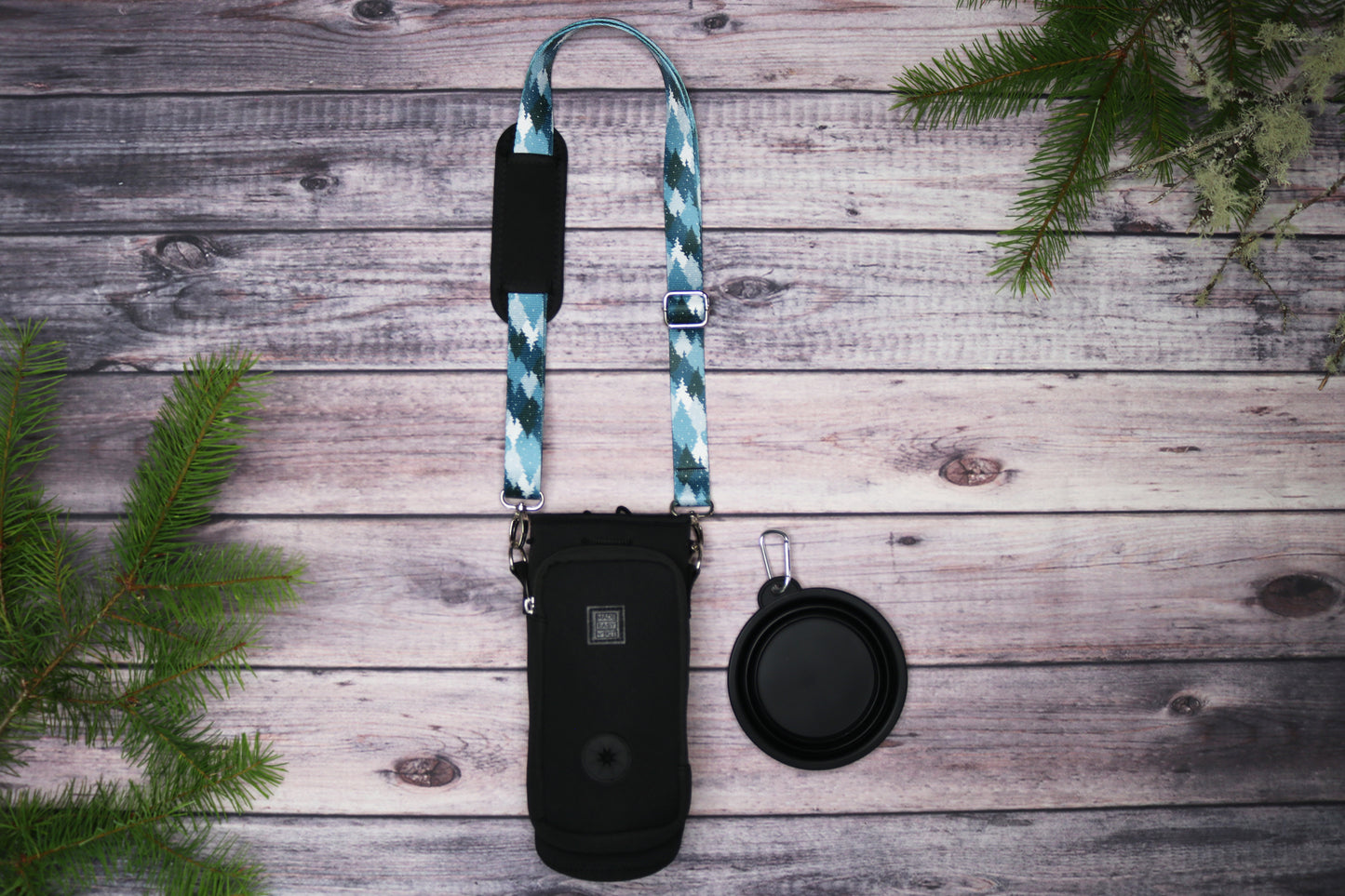Blue Camo Trees Crossbody Water Bottle Holder in Two Sizes