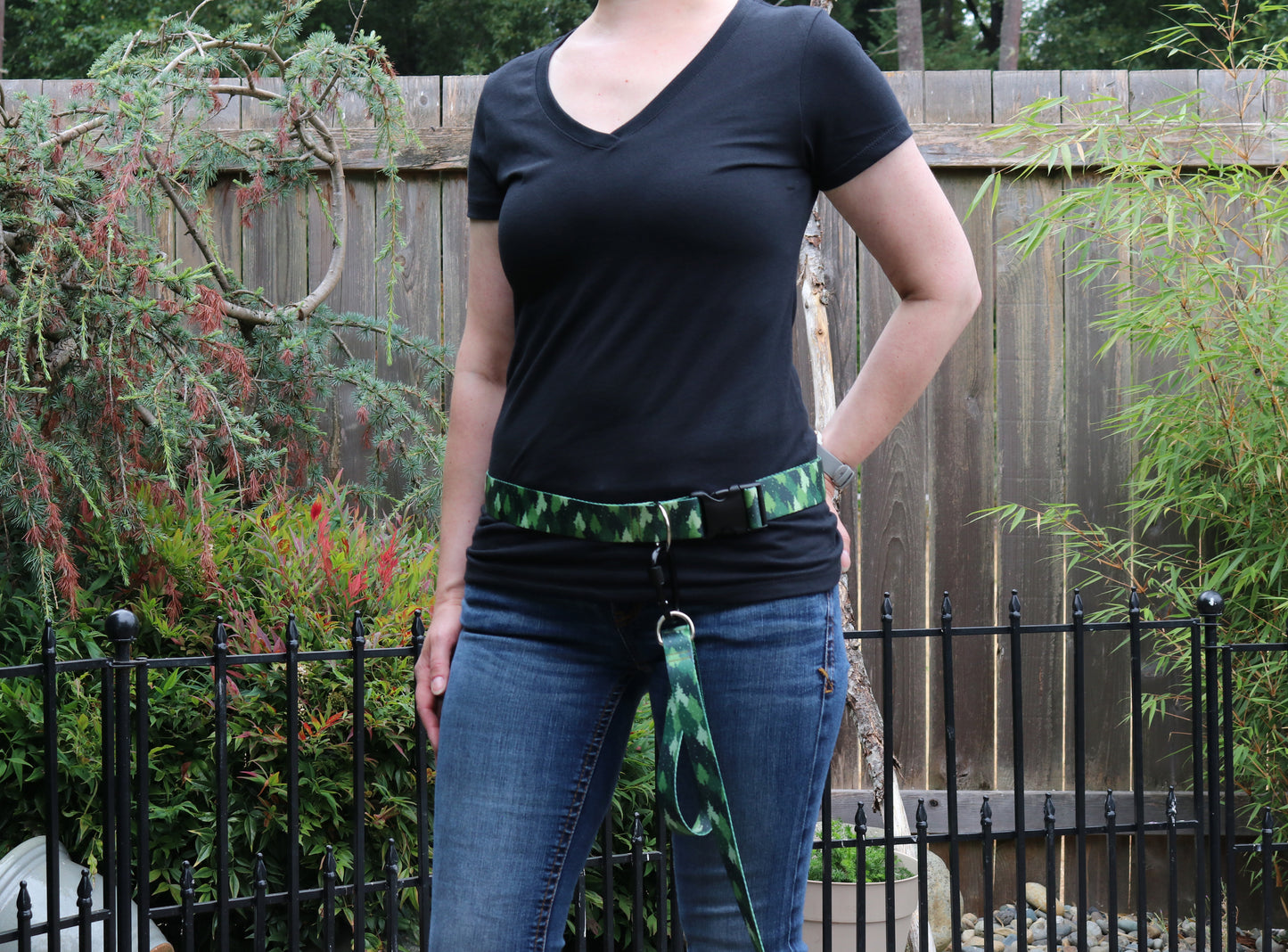Green Camo Trees Handsfree Leash Attachment