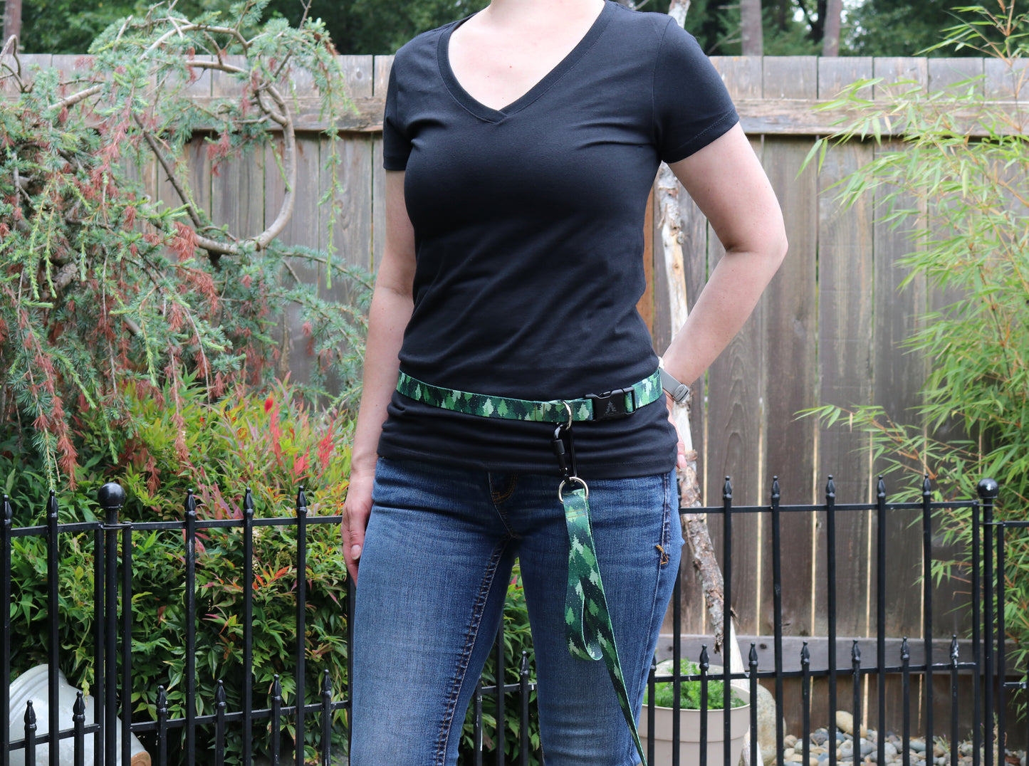 Green Camo Trees Handsfree Leash Attachment