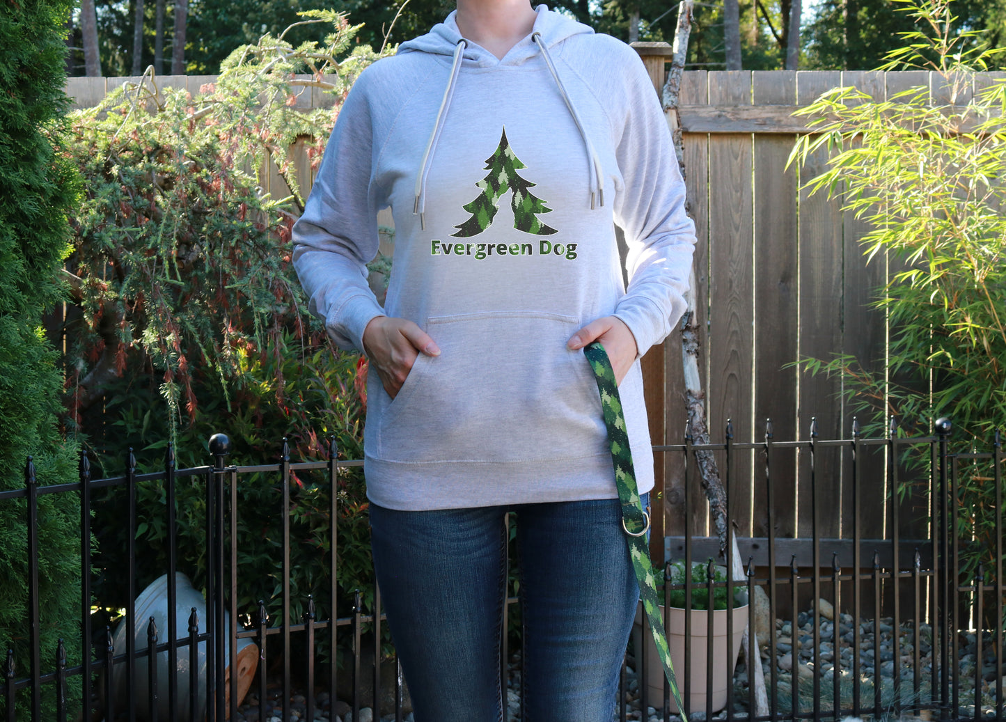 Green Camo Trees Lightweight Terry Pull-Over Hoodie
