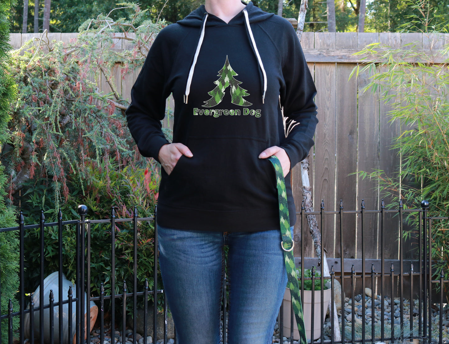 Green Camo Trees Lightweight Terry Pull-Over Hoodie