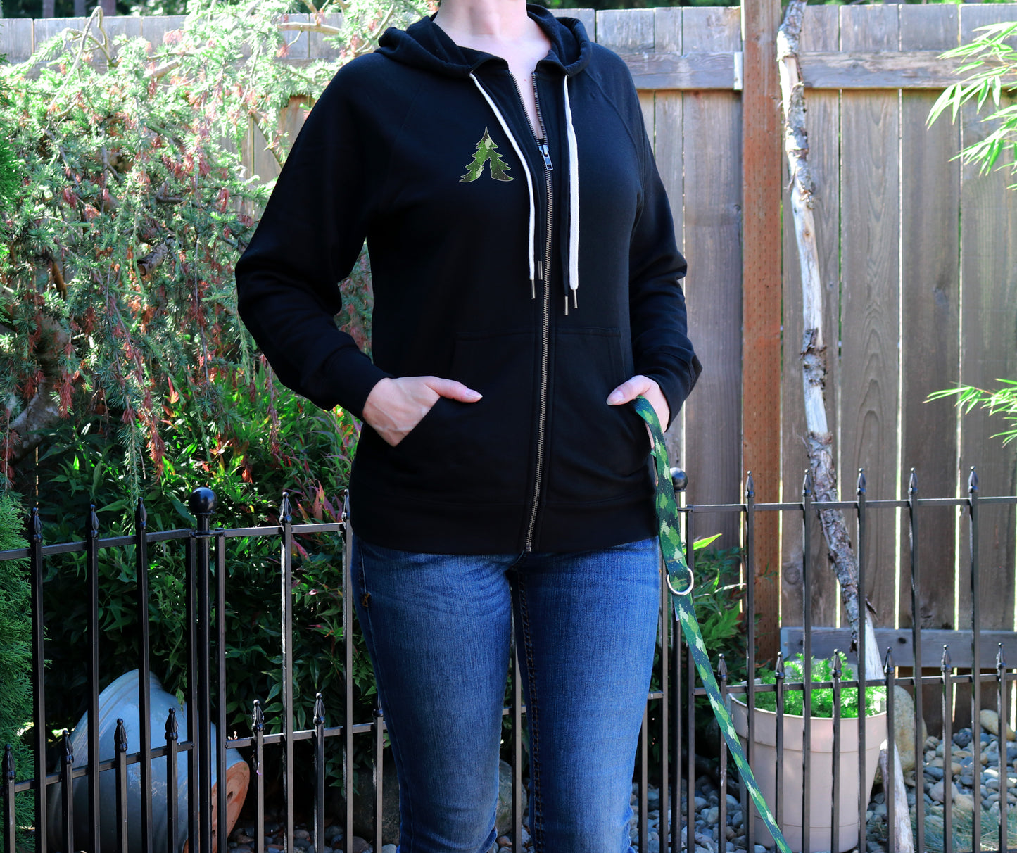 Green Camo Trees Lightweight Terry Zip-Up Hoodie