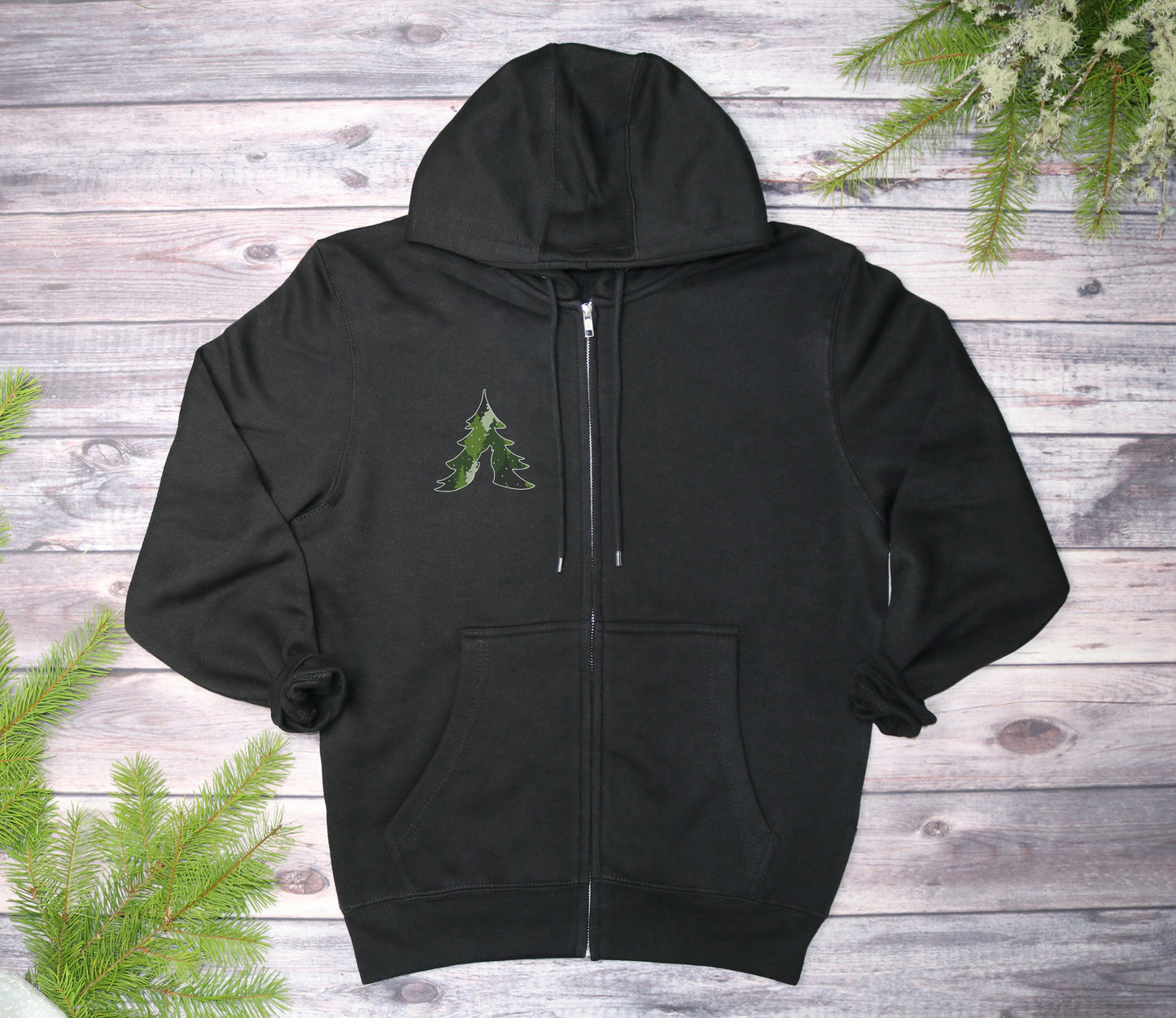 Green Camo Trees Midweight Zip-Up Hoodie