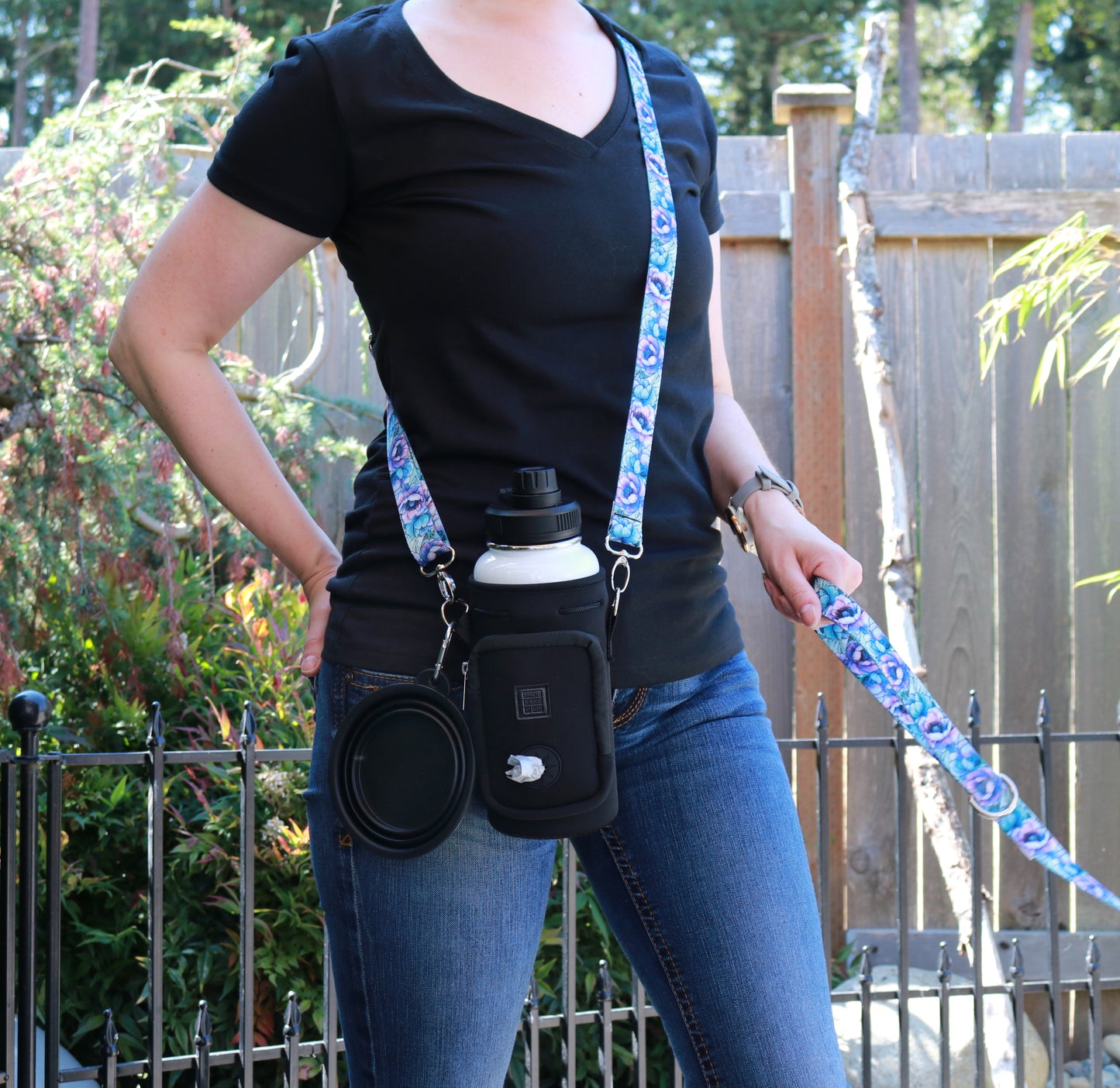 Peony Fantasy Crossbody Water Bottle Holder