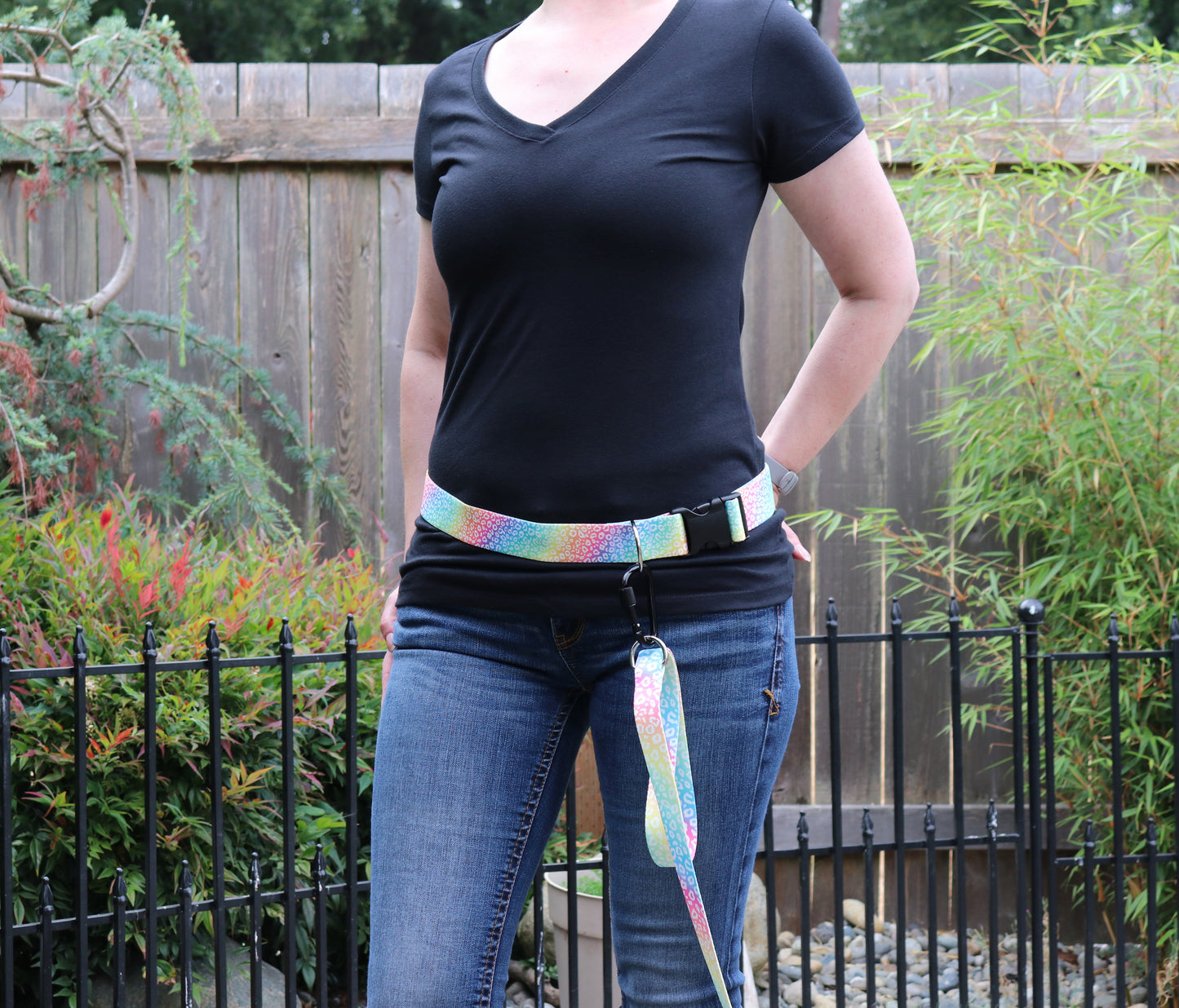 Rainbow Leopard Handsfree Leash Attachment