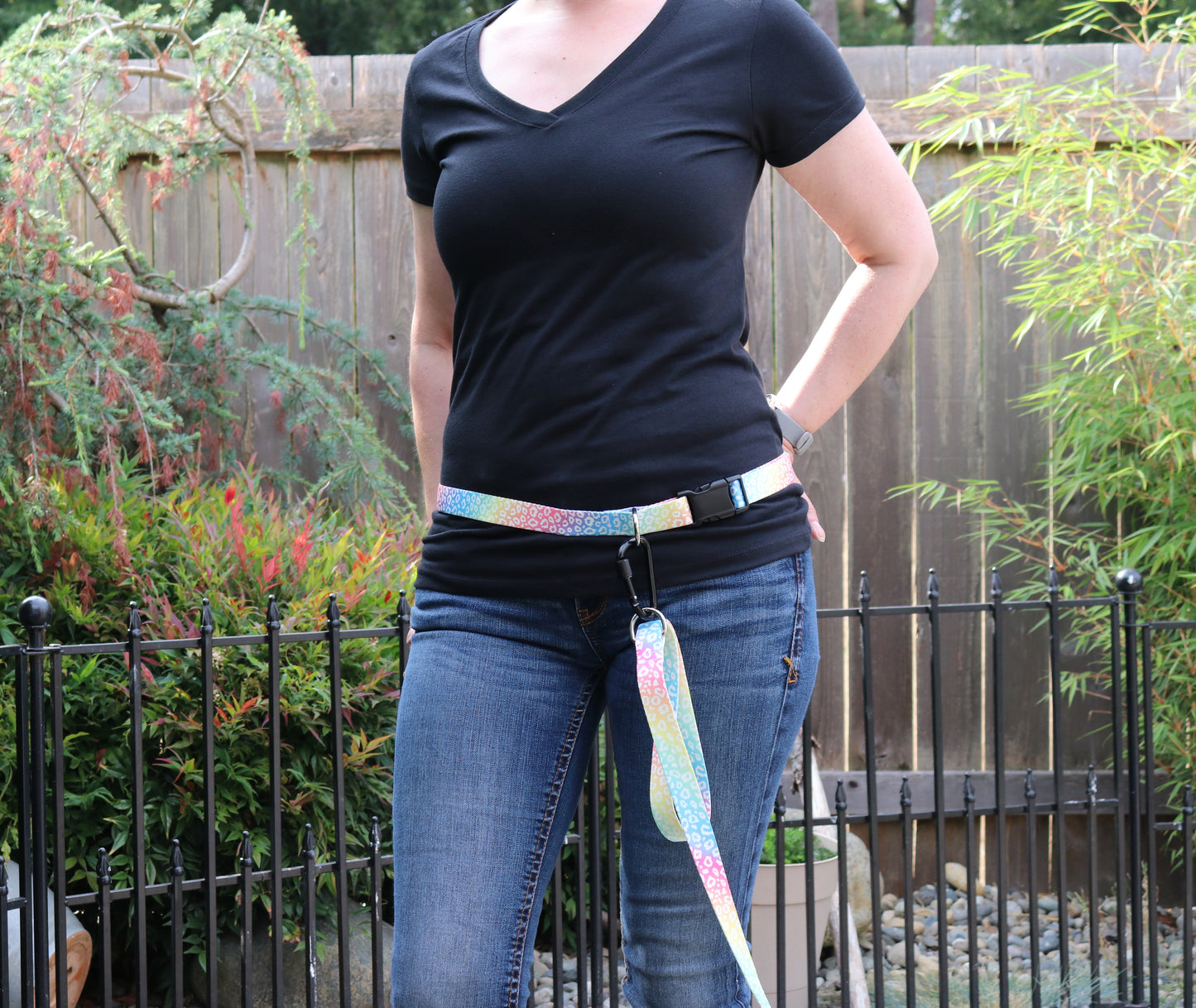 Rainbow Leopard Handsfree Leash Attachment