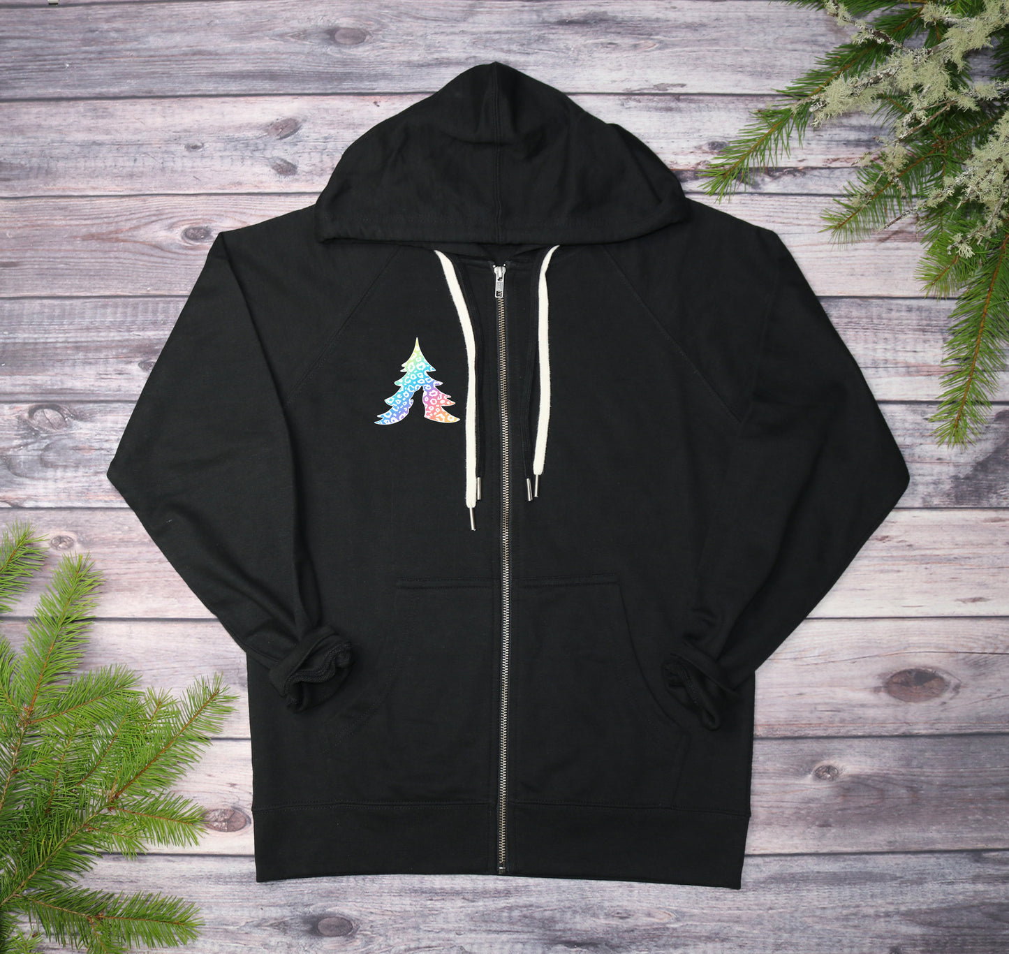 Rainbow Leopard Lightweight Terry Zip-Up Hoodie