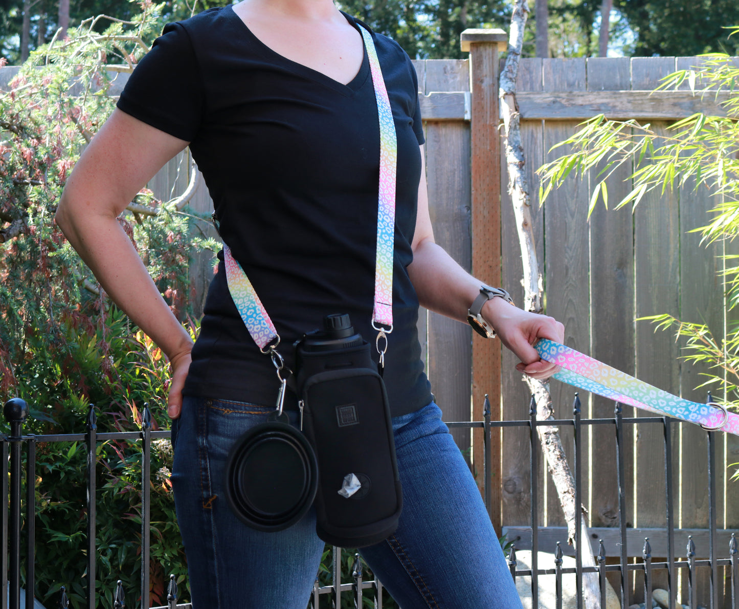 Rainbow Leopard Crossbody Water Bottle Holder