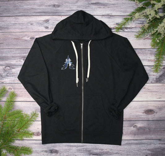 Blue Camo Trees Lightweight Terry Zip-Up Hoodie