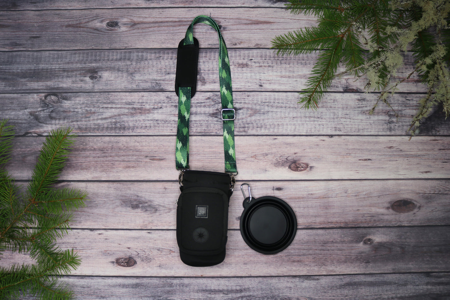 Green Camo Trees Crossbody Water Bottle Holder