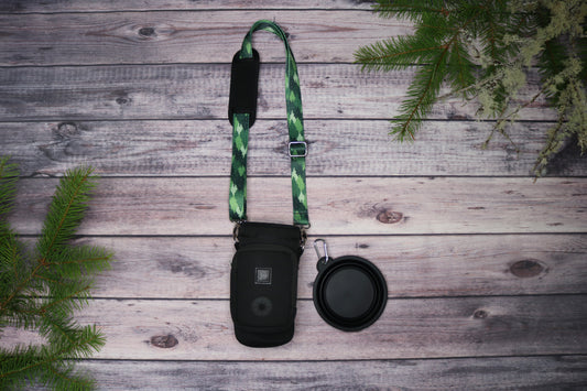 Green Camo Trees Crossbody Water Bottle Holder