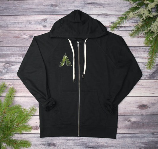 Green Camo Trees Lightweight Terry Zip-Up Hoodie